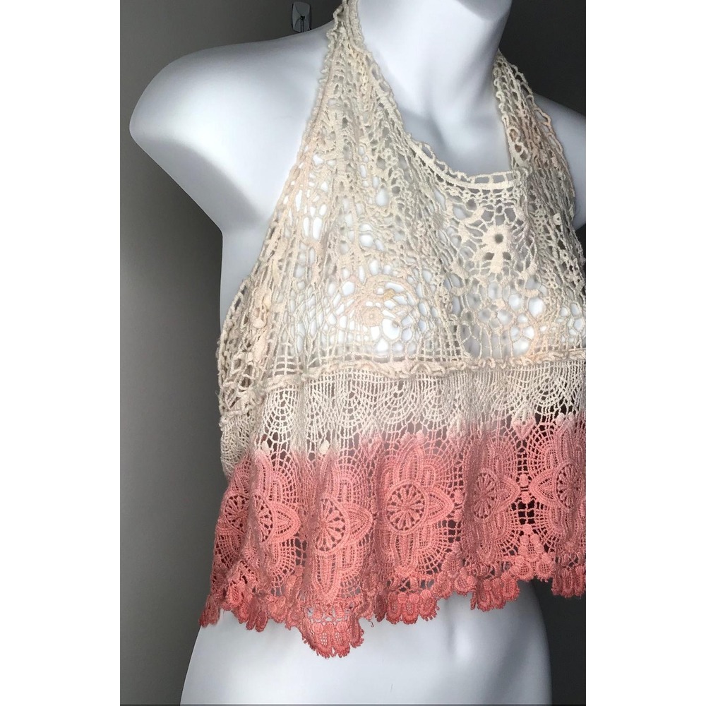 American Eagle Boho Crochet Ombre Halter Crop Top Size M Open Knit Festival - Picture 3 of 8